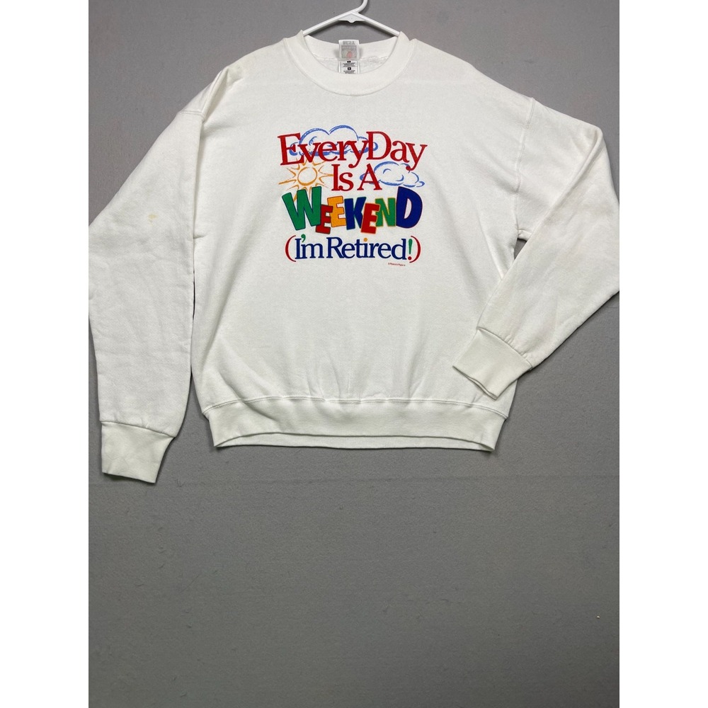 Fruit‎ of the Loom Sweatshirt Mens L White Vintage Best Retired Graphic Pullover